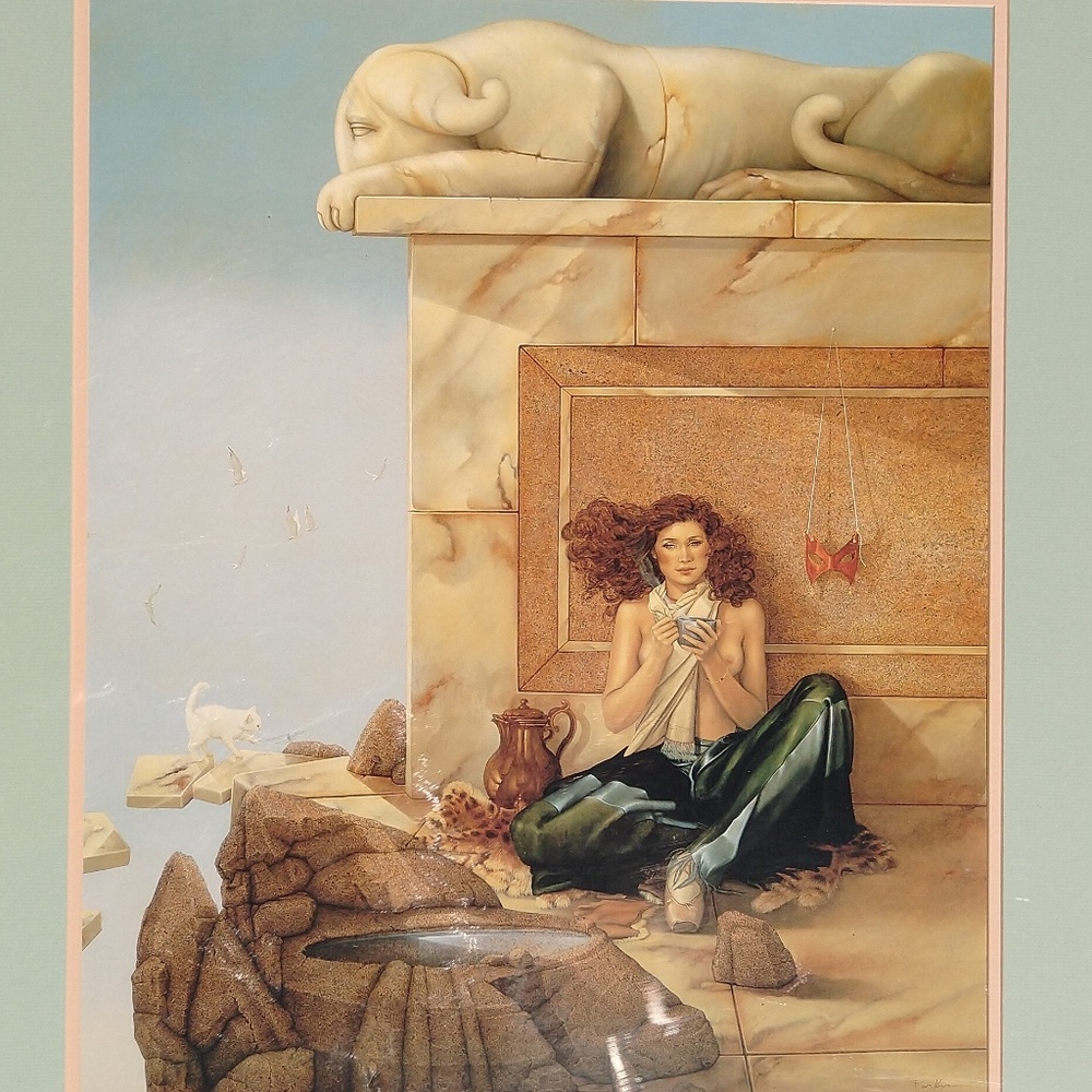Fantasy Magic Surrealism Classical Ballerina w/Cat & Gargoyle Dream Art Print